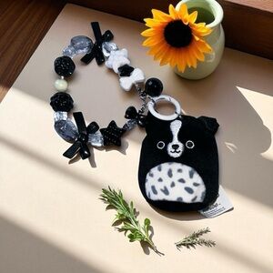 Handmade Bag Charm w/ Monty the Border Collie Squishmallows Squishville Plush